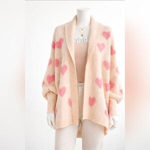 SAACHI Cream Blush Heart Knit Open Front Soft Luxe Cardigan NWT$240